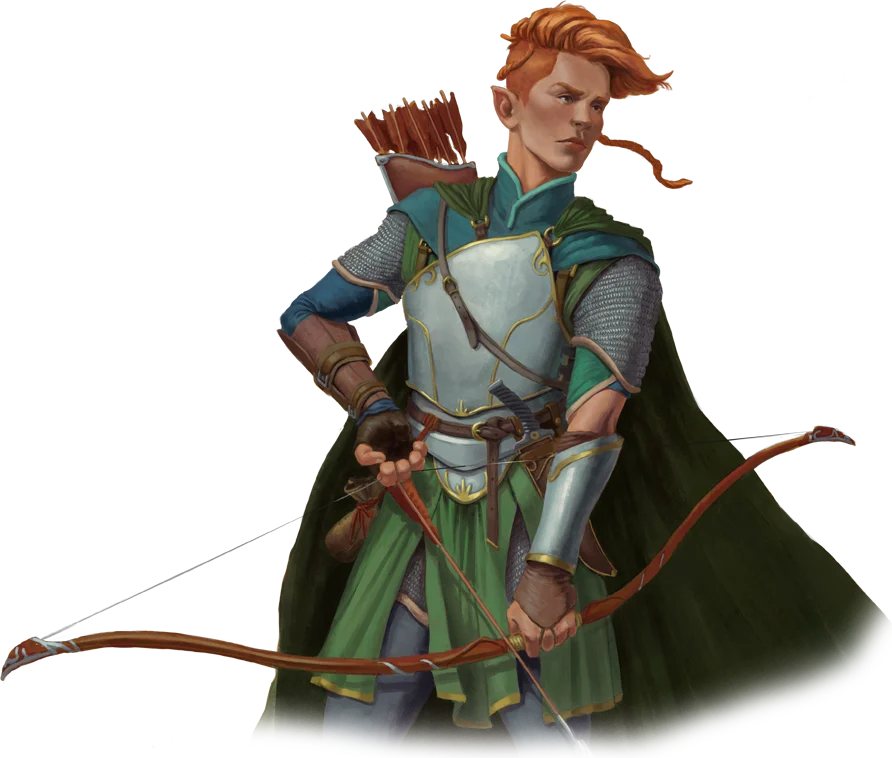 Um elfo arqueiro com arco em punho